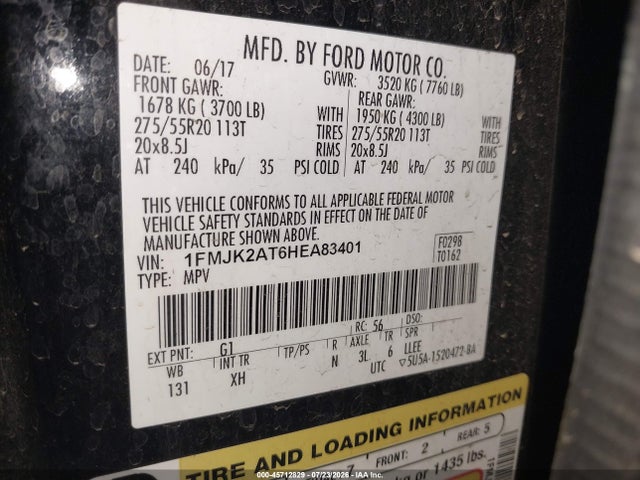 1FMJK2AT6HEA83401 Ford Expedition El Limited