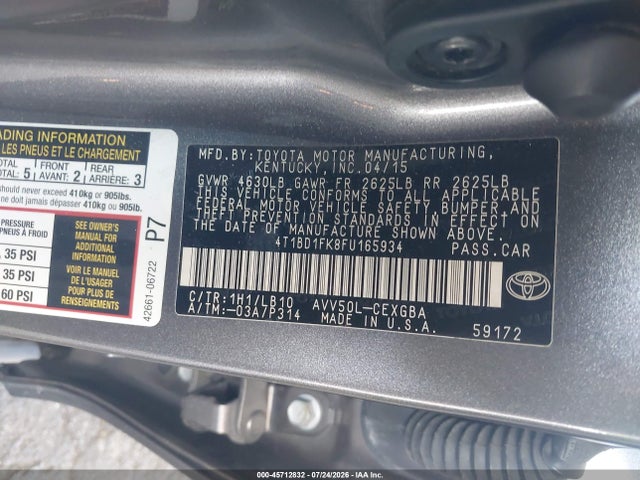 4T1BD1FK8FU165934 Toyota Camry Hybrid Xle
