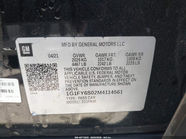 1G1FY6S02M4114561 Chevrolet Bolt Ev Fwd Lt
