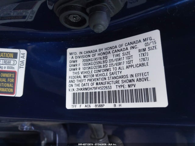 Honda Cr-v Ex-l 2015 2HKRM3H79FH522653 Image 9
