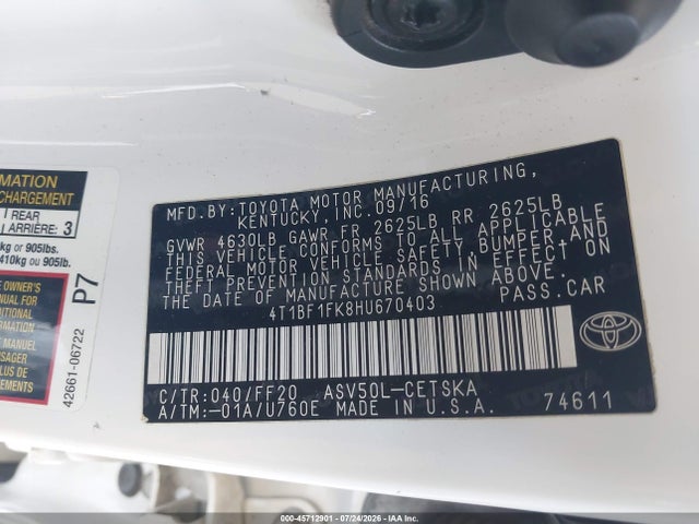 Toyota CAMRY SE 2017 4T1BF1FK8HU670403 Image 9