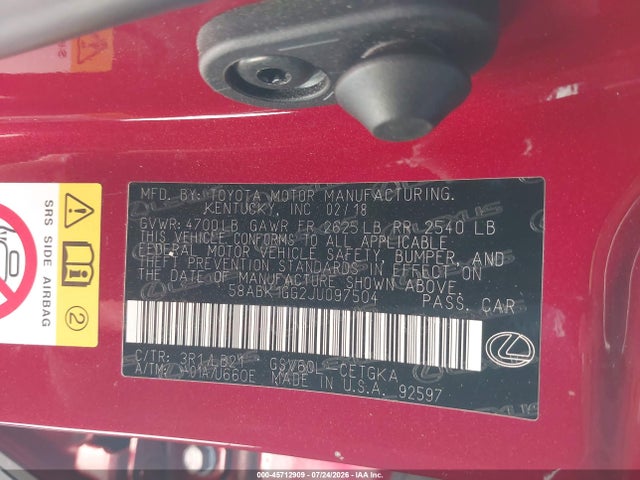 Lexus ES 350 2018 58ABK1GG2JU097504 Image 9