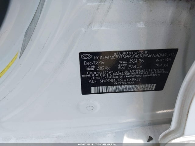 Hyundai Elantra Value Edition 2017 5NPD84LF9HH169952 Image 9