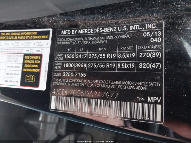 2013 Mercedes-benz Gl 450 4matic მანქანა იყიდება აუქციონზე, vin: 4JGDF7CE5DA247977, აუქციონის ნომერი: 45712931