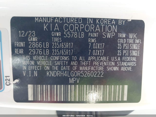 2024 Kia Sorento Hybrid Ex მანქანა იყიდება აუქციონზე, vin: KNDRH4LG0R5260222, აუქციონის ნომერი: 45712942