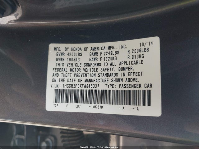1HGCR2F3XFA045337 Honda ACCORD LX