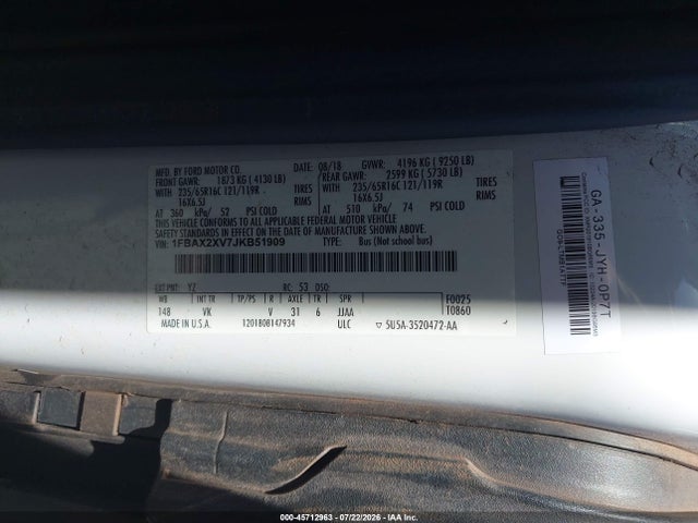 1FBAX2XV7JKB51909 Ford Transit-350 Xl