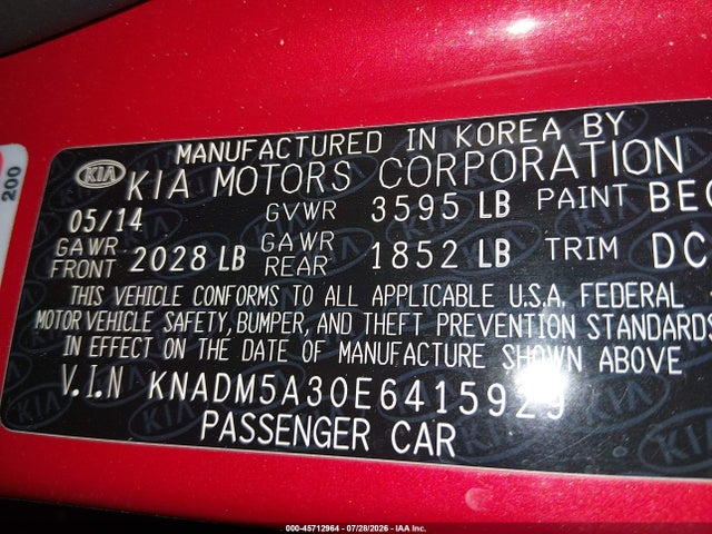 KIA RIO LX 2014 KNADM5A30E6415929 Image 9