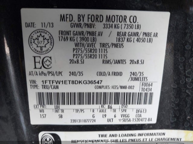 Продаж на аукціоні авто 2013 Ford F-150 Fx4, vin: 1FTFW1ET8DKG36547, номер лоту: 45712968
