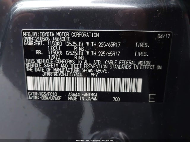 Toyota Rav4 Xle 2017 JTMRFREV3HJ155744 Image 9