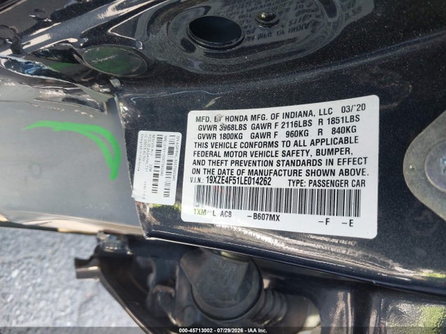 Honda INSIGHT EX 2020 19XZE4F51LE014262 Image 9