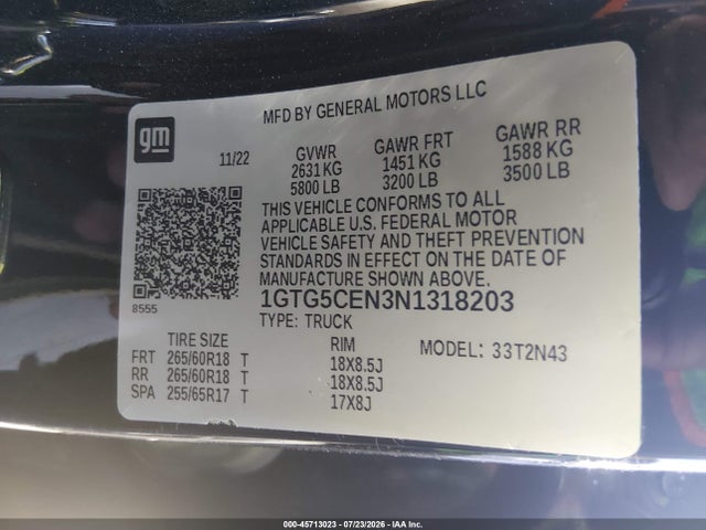 Продажа на аукционе авто 2022 Gmc Canyon 2wd  Short Box Elevation, vin: 1GTG5CEN3N1318203, номер лота: 45713023