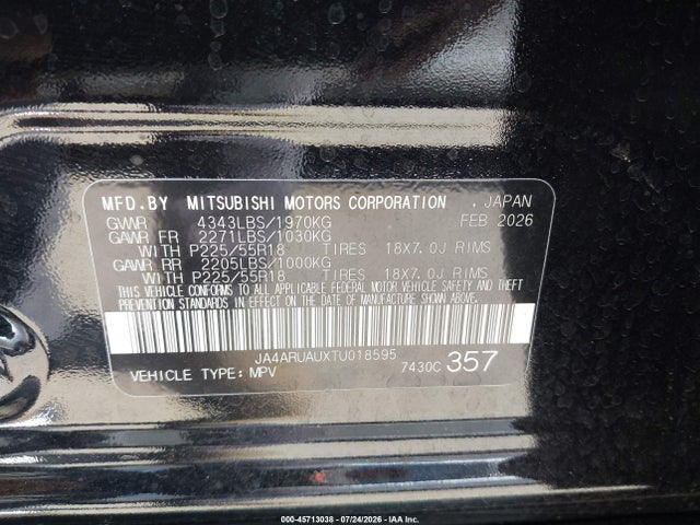 JA4ARUAUXTU018595 Mitsubishi Outlander Sport 2.0 Es/2.0 Le/2.0 Ralliart/2.0 S/2.0 Se/2.0 Trail Edition