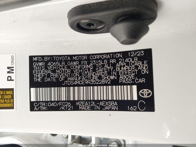 Toyota COROLLA SE 2024 JTDS4MCE9R3522892 Image 9