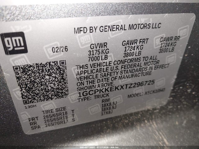 Продаж на аукціоні авто 2026 Chevrolet Silverado 1500 4wd  Short Bed Lt With 2fl, vin: 1GCPKKEKXTZ296725, номер лоту: 45713092