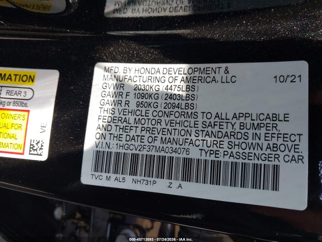 1HGCV2F37MA034076 Honda Accord Sport 2.0t