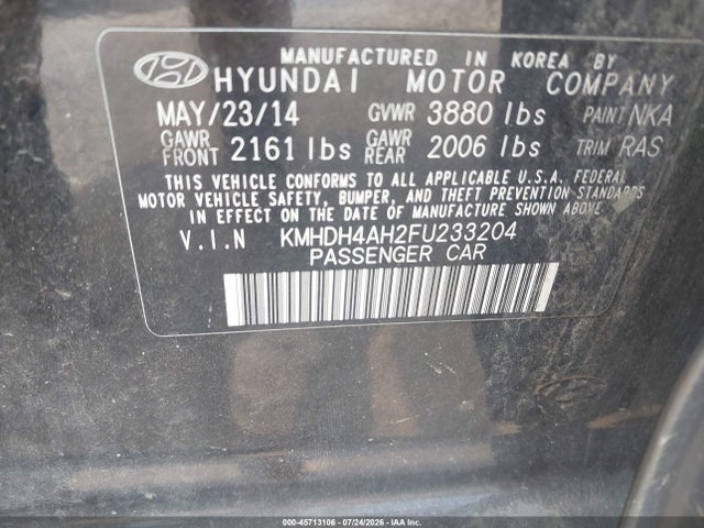2015 Hyundai Elantra Sport მანქანა იყიდება აუქციონზე, vin: KMHDH4AH2FU233204, აუქციონის ნომერი: 45713106