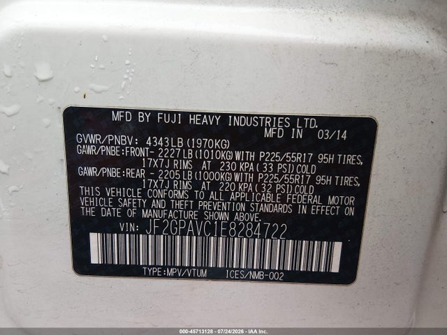 45713128 :رقم المزاد ، JF2GPAVC1E8284722 vin ، 2014 Subaru Xv Crosstrek 2.0i Premium مزاد بيع