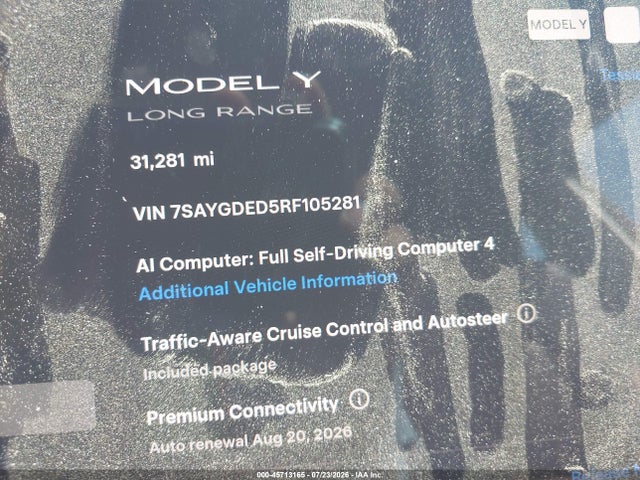 Продажа на аукционе авто 2024 Tesla Model Y Long Range Single Motor Rear-wheel Drive/rwd, vin: 7SAYGDED5RF105281, номер лота: 45713165