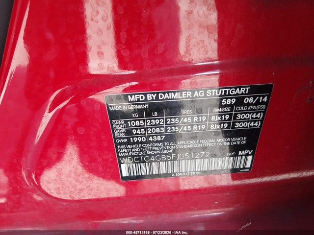 WDCTG4GB5FJ051272 Mercedes-Benz Gla 250 4matic