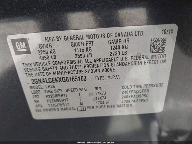 Chevrolet EQUINOX LT 2016 2GNALCEKXG6165103 Image 9