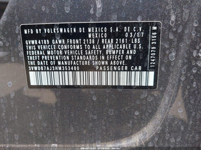 3VWDB7AJ3HM353480 Volkswagen Jetta 1.4t Se