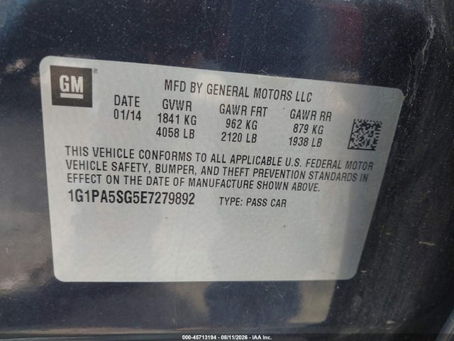 1G1PA5SG5E7279892 Chevrolet Cruze Ls Auto