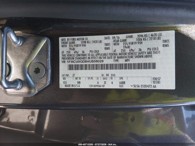 Продаж на аукціоні авто 2017 Ford Escape Se, vin: 1FMCU0GD8HUB58029, номер лоту: 45713208