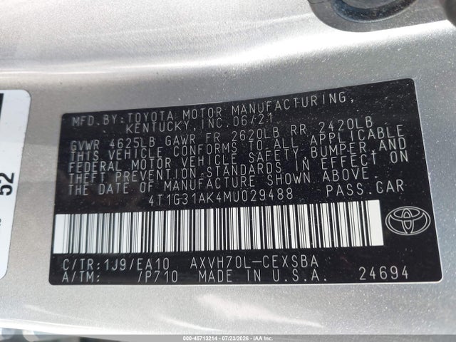 4T1G31AK4MU029488 Toyota Camry Se Hybrid