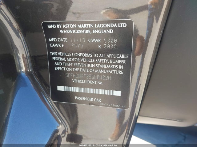 Aston Martin RAPIDE S 2014 SCFHDDBT3EGF04020 Image 9