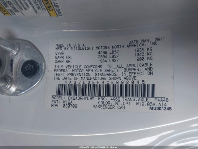 Продаж на аукціоні авто 2012 Mitsubishi Eclipse Spyder Gs Sport, vin: 4A37L2EF4CE002045, номер лоту: 45713216