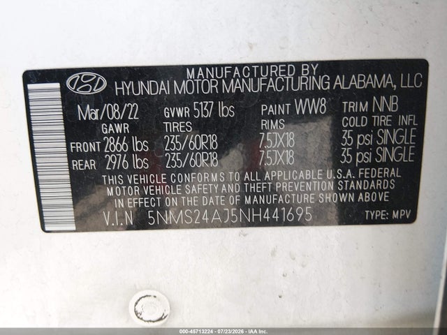 Hyundai Santa Fe Sel 2022 5NMS24AJ5NH441695 Image 9