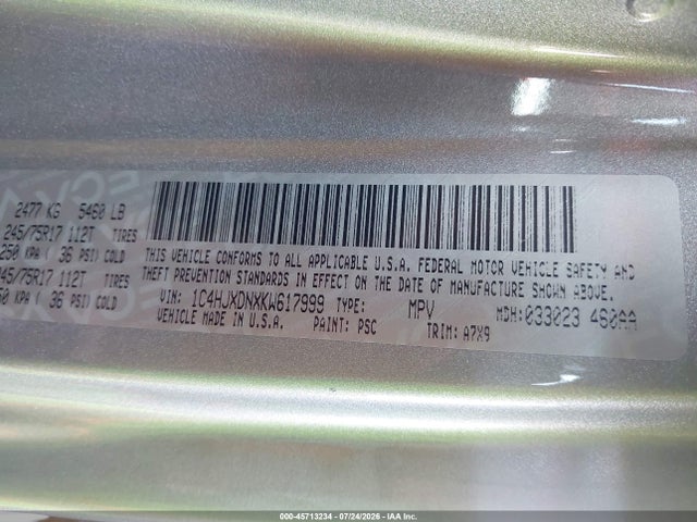 1C4HJXDNXKW617999 Jeep Wrangler Unlimited Sport S 4x4