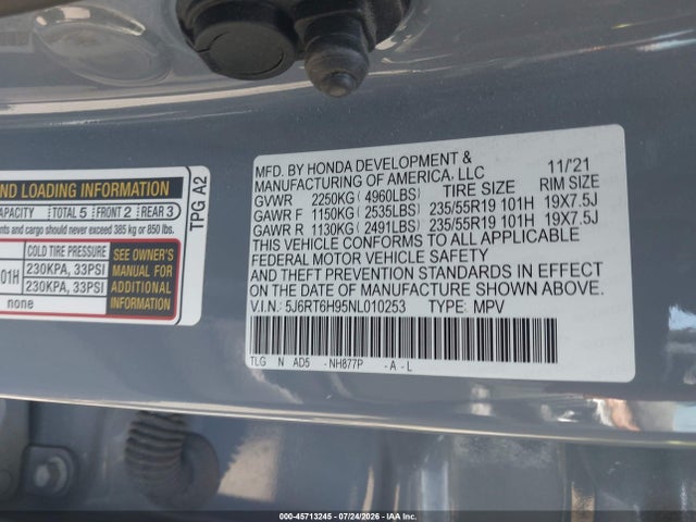 5J6RT6H95NL010253 Honda Cr-v Hybrid Touring