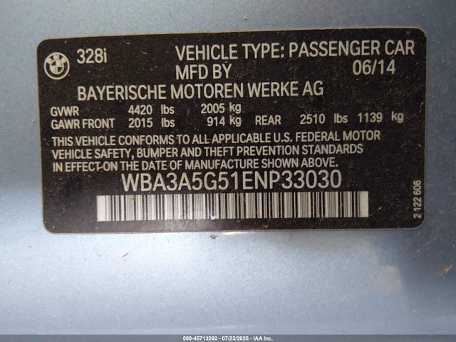 BMW 328I 2014 WBA3A5G51ENP33030 Image 9