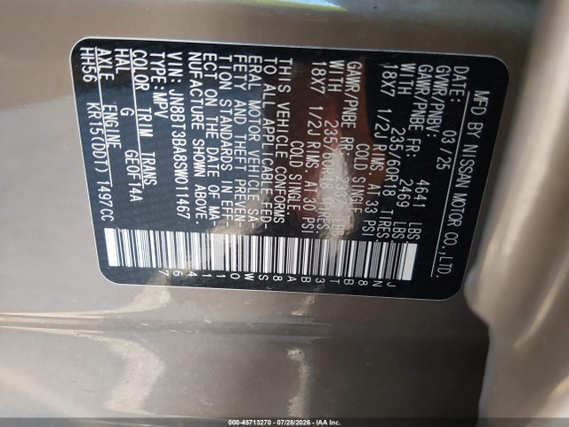 Продажа на аукционе авто 2025 Nissan Rogue Sv Fwd, vin: JN8BT3BA8SW011467, номер лота: 45713270
