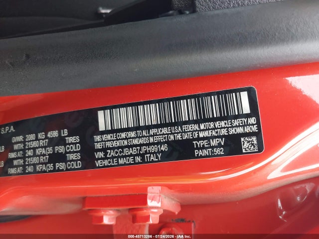 Aukcja sprzedaży 2018 Jeep Renegade Upland Edition 4x4, vin: ZACCJBAB7JPH99146, numer aukcji: 45713286