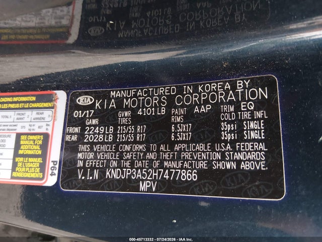 Aukcja sprzedaży 2017 Kia Soul +, vin: KNDJP3A52H7477866, numer aukcji: 45713332