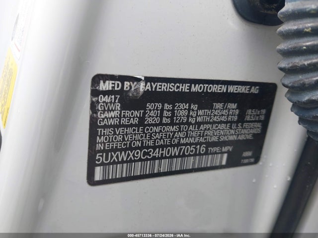 45713336 :رقم المزاد ، 5UXWX9C34H0W70516 vin ، 2017 Bmw X3 Xdrive28i مزاد بيع