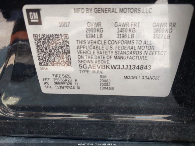 Aukcja sprzedaży 2018 Buick Enclave Premium, vin: 5GAEVBKW3JJ134843, numer aukcji: 45713355