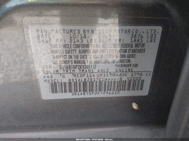 Nissan SENTRA S 2019 3N1AB7AP2KY246112 Image 9