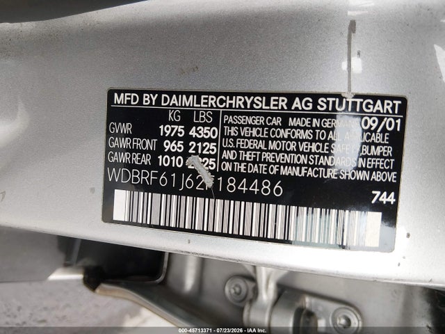 Aukcja sprzedaży 2002 Mercedes-benz C 240, vin: WDBRF61J62F184486, numer aukcji: 45713371