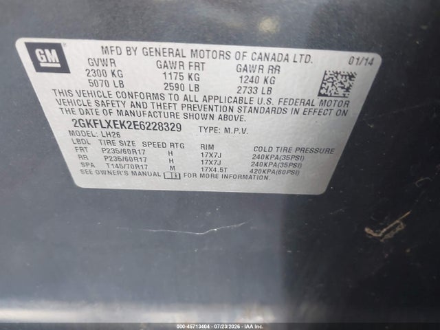Продажа на аукционе авто 2014 Gmc Terrain Slt-1, vin: 2GKFLXEK2E6228329, номер лота: 45713404
