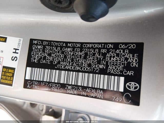 JTDEAMDE8MJ005172 Toyota Corolla Hybrid Le