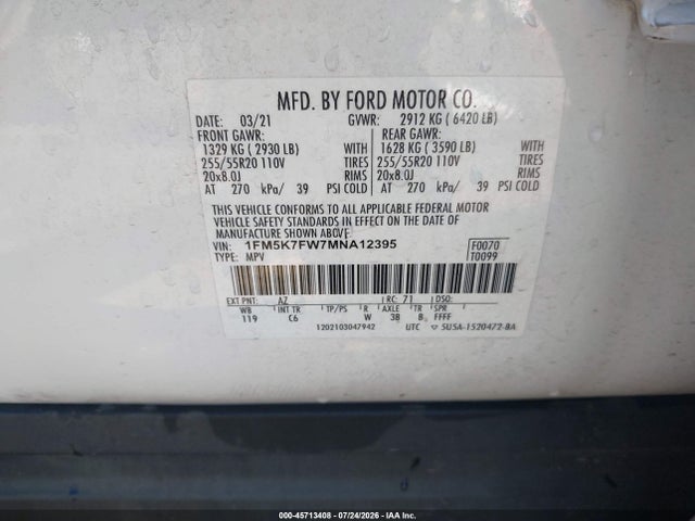 Ford Explorer Limited 2021 1FM5K7FW7MNA12395 Image 9