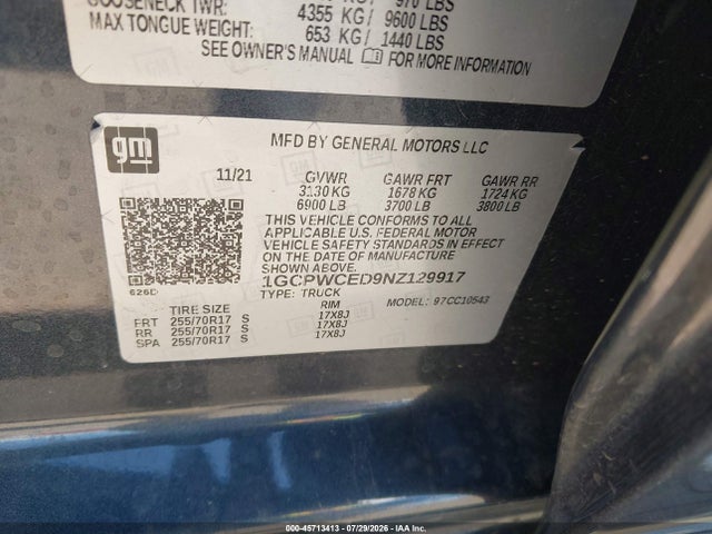 Продажа на аукционе авто 2022 Chevrolet Silverado 1500 Ltd 2wd  Short Bed Lt, vin: 1GCPWCED9NZ129917, номер лота: 45713413