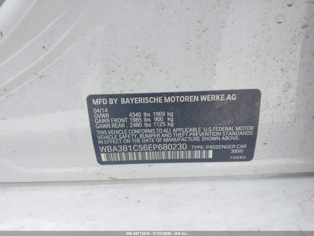 2014 Bmw 320i მანქანა იყიდება აუქციონზე, vin: WBA3B1C56EP680230, აუქციონის ნომერი: 45713418