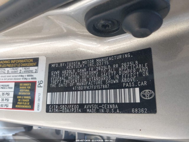 4T1BD1FK7FU157887 Toyota Camry Hybrid Le