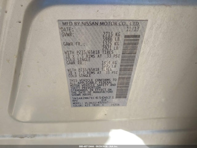 Nissan Pathfinder Sv 2014 5N1AR2MN7EC650621 Image 9
