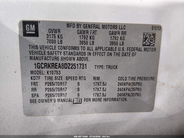 Продаж на аукціоні авто 2013 Chevrolet Silverado 1500 Ls, vin: 1GCRKREA8DZ251731, номер лоту: 45713446